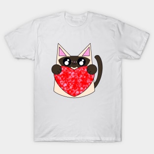 Sammy The Siamese Cat With Valentines Heart T-Shirt